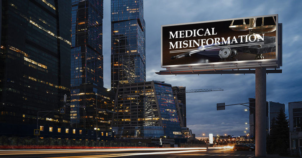 city billboard that reads Medical Misinformation
