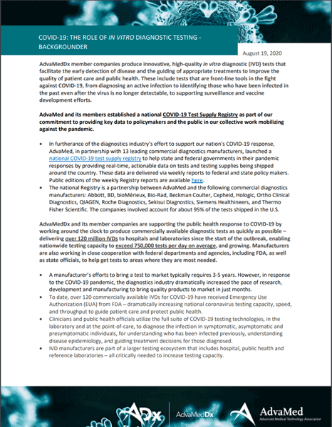 first page of Role Of In Vitro Diagnostic Testing Backgrounder