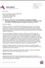 first page of AdvaMed Comments on Servicing of Medical Devices Performed by Third-Party Entities