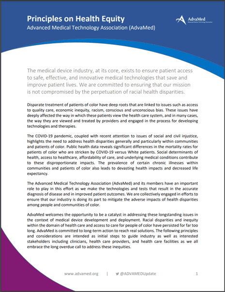 first page of the health equity principles