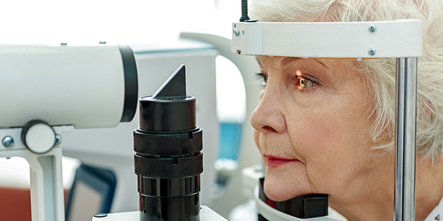 patient receives eye exam