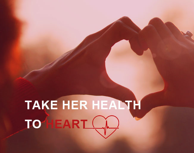 Take her health to heart. hands in the shape of a heart