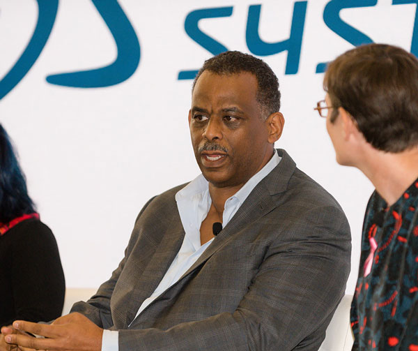 Lishan Aklog speaking on a panel