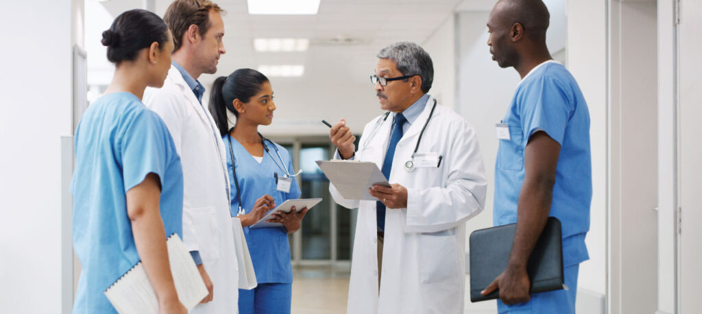 A group of doctors in a hospital