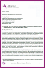 Image of AdvaMed’s official comment letter to the Office of Science and Technology Policy (OSTP) on regulatory reform for artificial intelligence in medical technology, dated October 27, 2025.