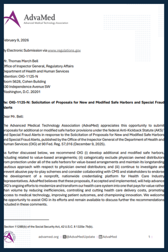 AdvaMed's Comment letter to OIG cover page 