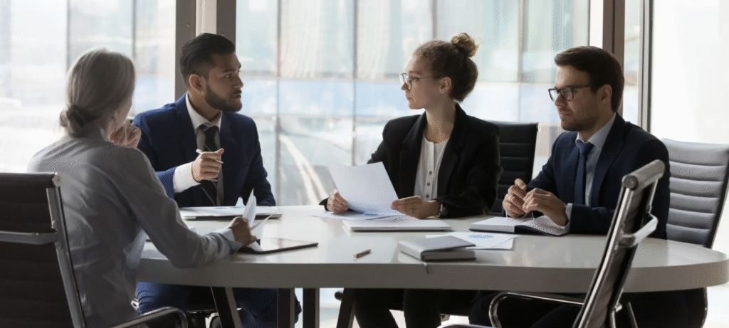people sitting around a table together