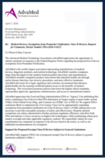 Cover page of the FDA device comment letter